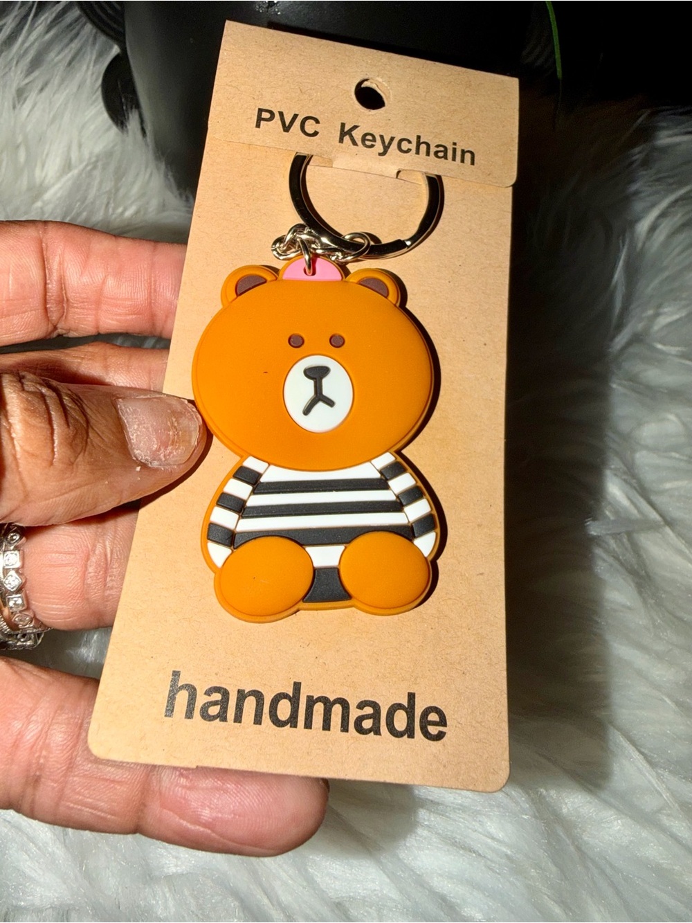 Handmade Bear PVC Keychain Orange & Black NWT